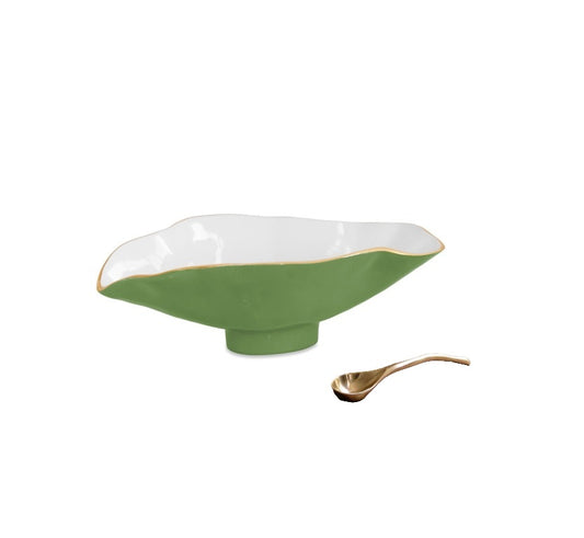 Beatriz Ball - Encanto - Claire Small Oval Bowl with Spoon - Leaf Green and White