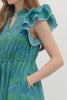 Entro - Dress - Mini Flutter V Neck - Green Blue - Findlay Rowe Designs