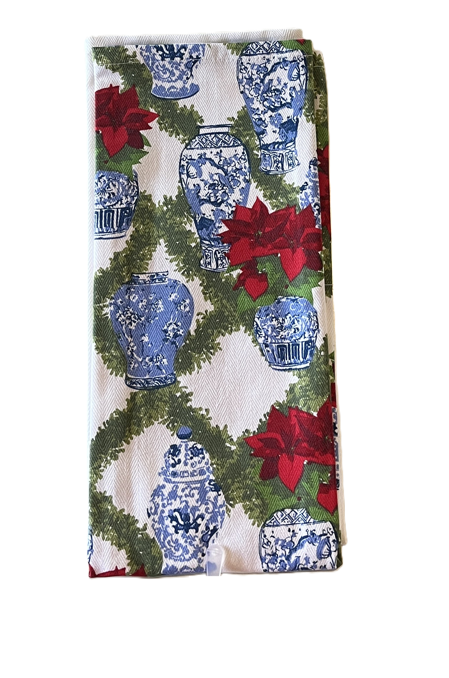Hand Towels - Poinsettia Chinoiserie Vase - Initial