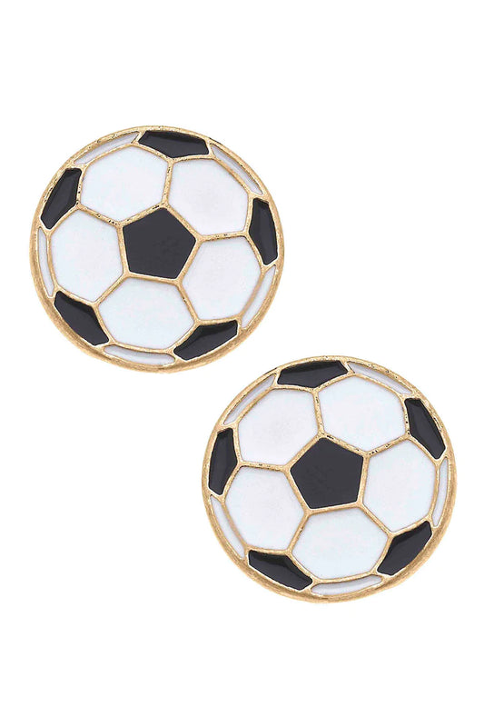 CANVAS- Soccer Ball Enamel Stud Earrings in Black & White - Findlay Rowe Designs
