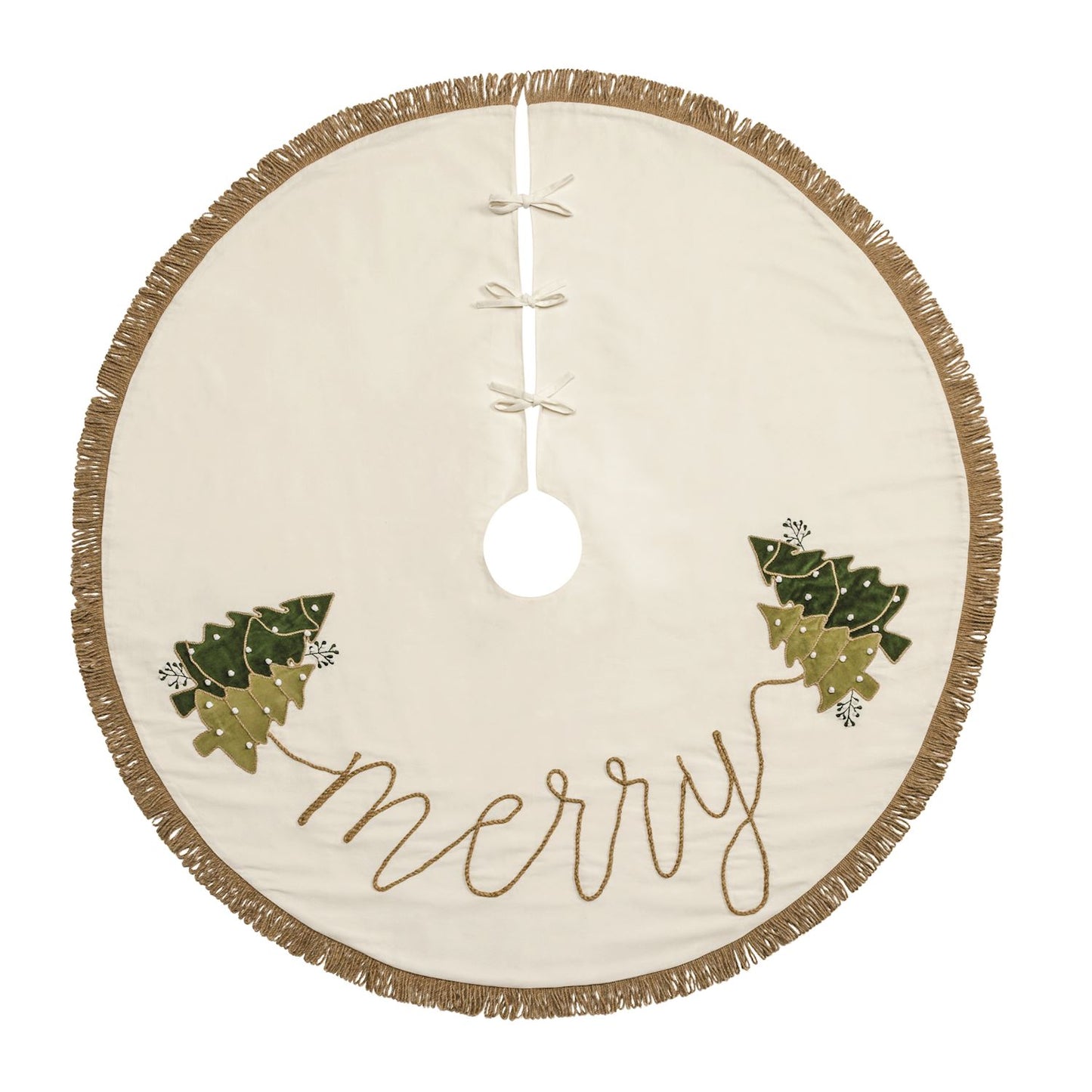 Mud Pie - Tree Skirt - Ivory - Merry - Findlay Rowe Designs