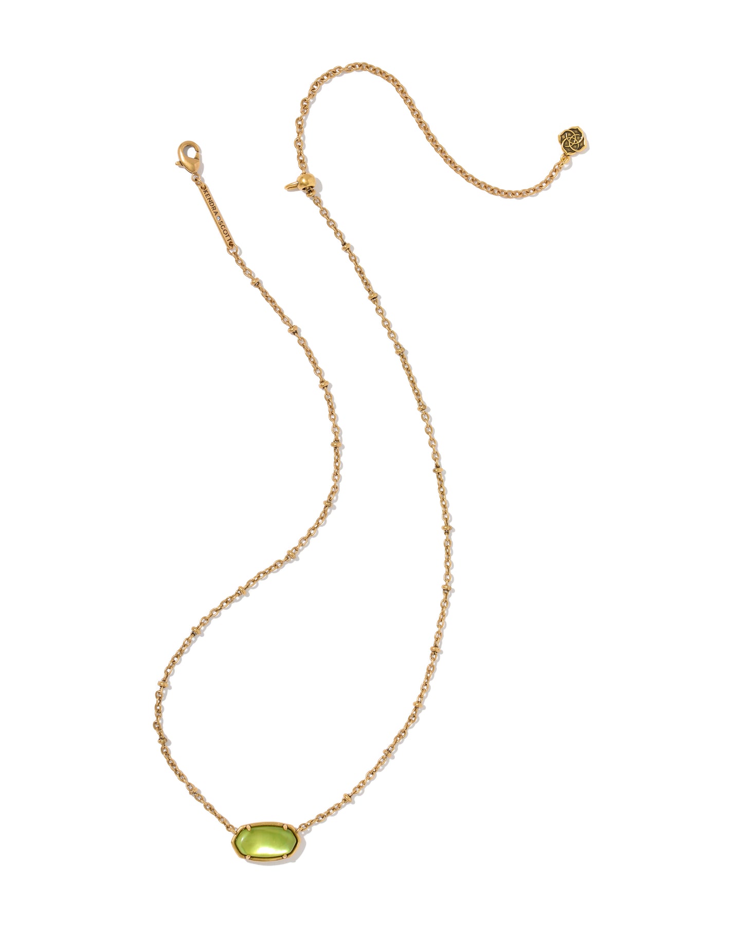 Kendra Scott - Necklace -   Elisa Short Pendant - Tiger Striped - Vintage Gold Chartreuse Green Mother Of Pearl - Findlay Rowe Designs