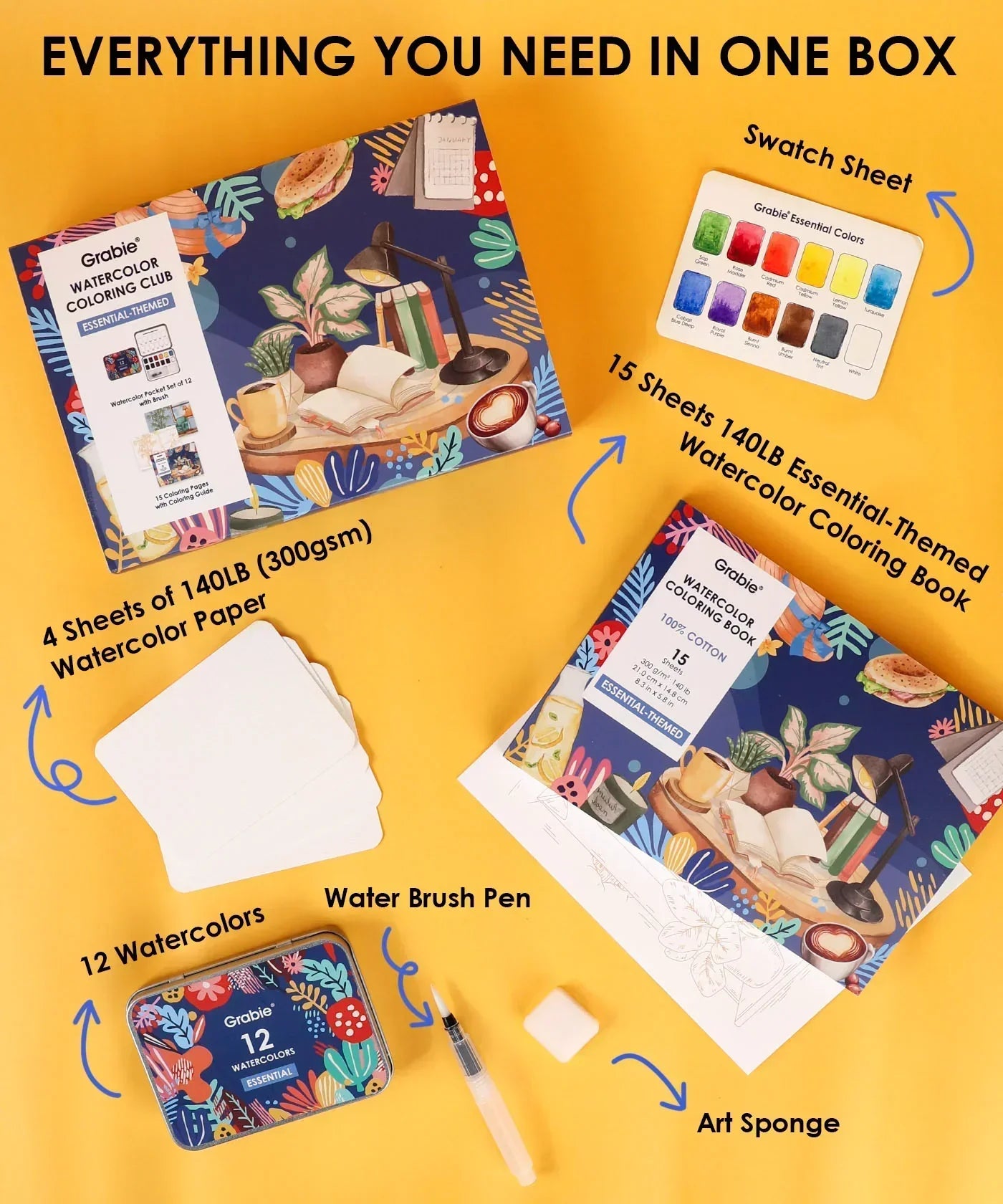 Grabie - Watercolor Coloring Club Box - Essential Themed - Findlay Rowe Designs
