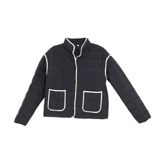 Katydid - Black Quilted Jacket - White Trim