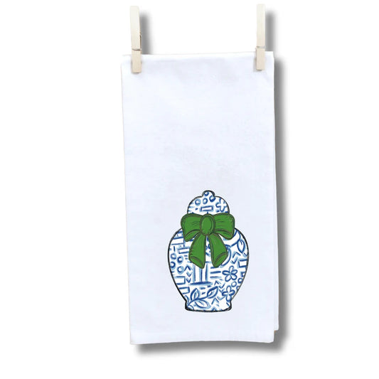 DK Designs - Towel - Chinoiserie Jar - Green Bow - Findlay Rowe Designs