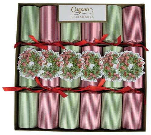 Caspari - Christmas Crackers - Ribbon Stripe Wreath - 6 per Box - Findlay Rowe Designs