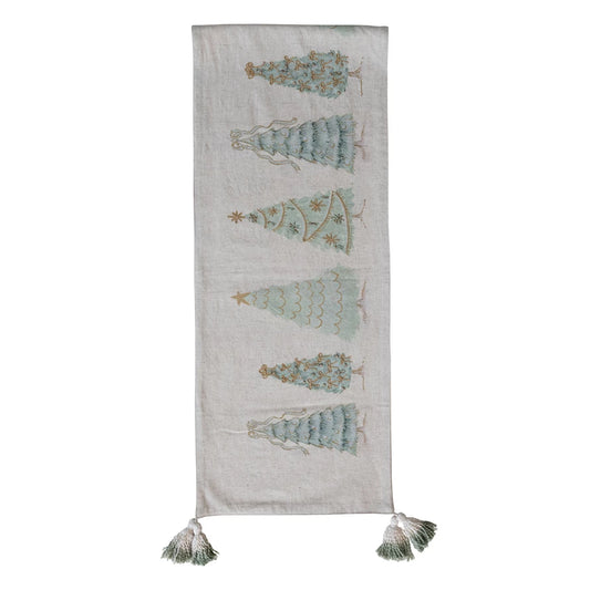 Table Runner - Linen - Trees Beads Tassels