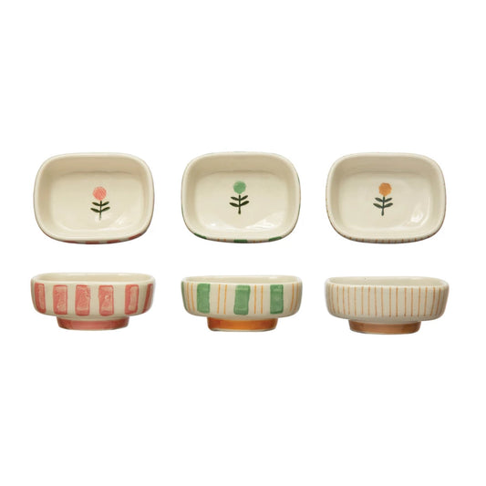 Hand-Painted Stoneware Dish w/ Stripes & Flower - Findlay Rowe Designs