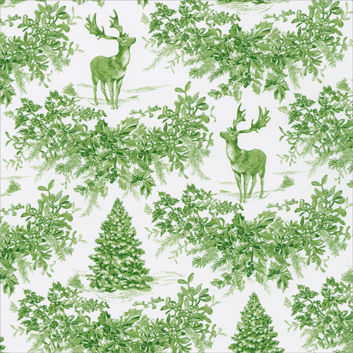 Caspari - Gift Wrap Roll  - Christmas Toile Green