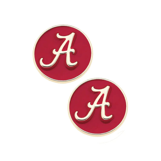 Earrings - Stud - Alabama A - Crimson Shiny Gold