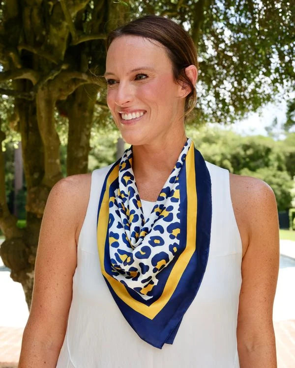 Caroline Hill - Scarf -  Meredith Spotted Navy Gold - Medium - Findlay Rowe Designs