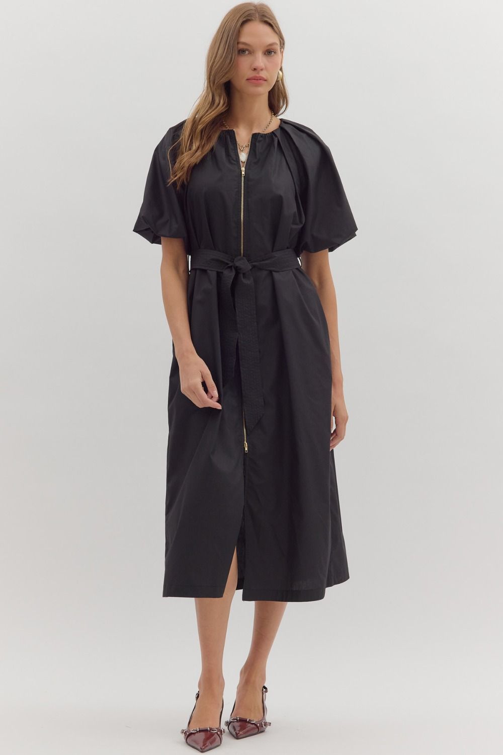 Entro - Dress - Solid Zip Front - Black