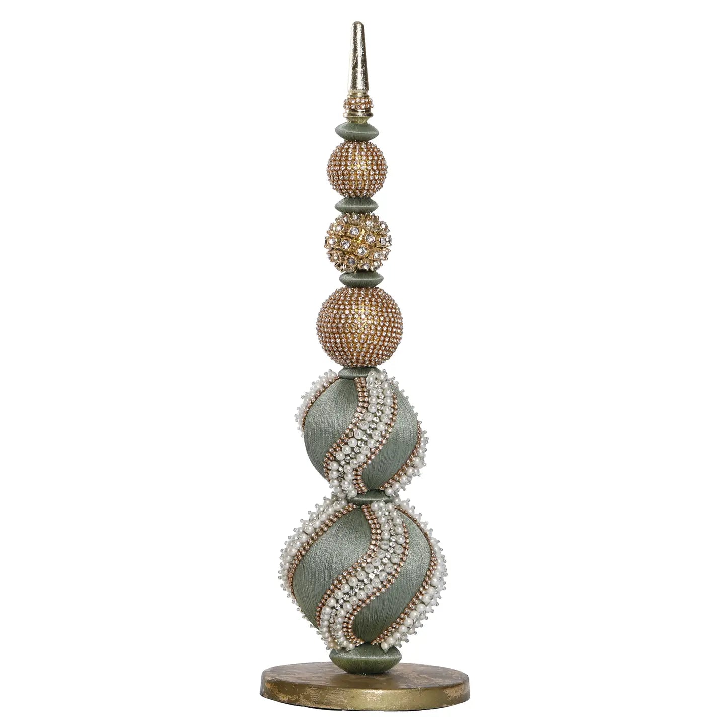 Christmas Decor - Embellished Topiary - Sage Gold