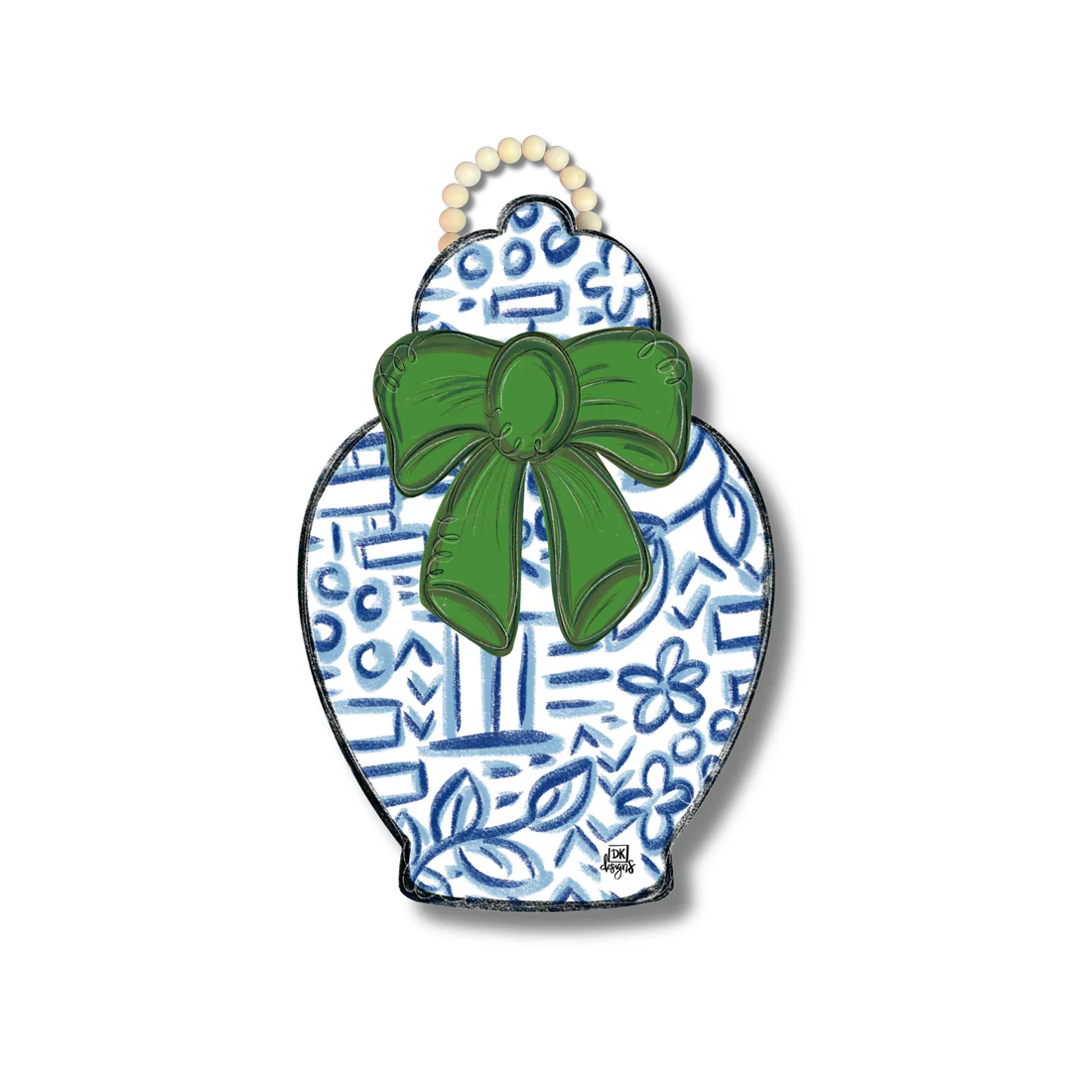 DK Designs - Door Hanger - Chinoiserie Jar Green Bow - Findlay Rowe Designs