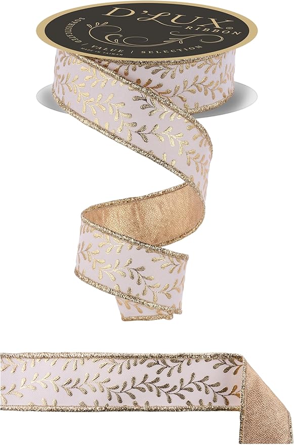 A&B Floral - Ribbon - 1.5in Foil Leaf Gold Garland