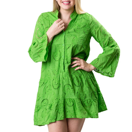 Dress - Riley Eyelet Mini - Green - Findlay Rowe Designs