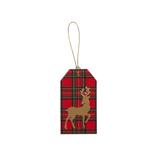 Caspari - Gift Tags - Royal Plaid Reindeer Foil