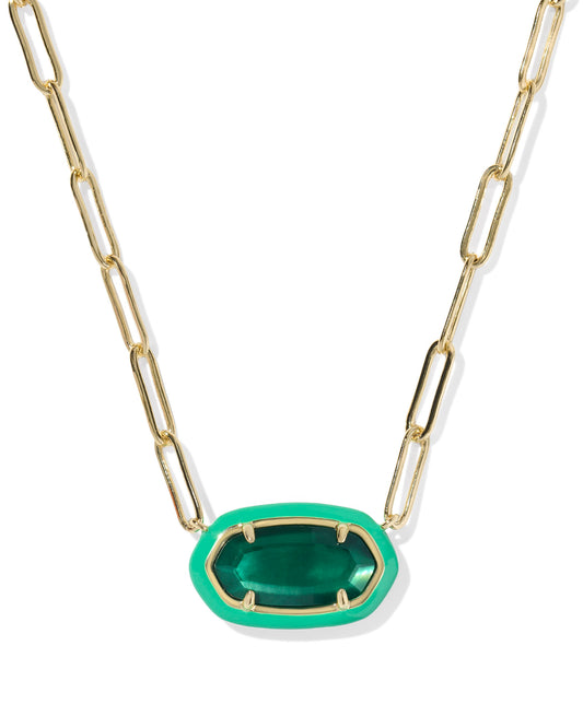 Kendra Scott - Necklace - Elisa Enamel Frame Gold Paperclip - Gold Emerald Illusion