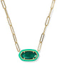 Kendra Scott - Necklace - Elisa Enamel Frame Gold Paperclip - Gold Emerald Illusion