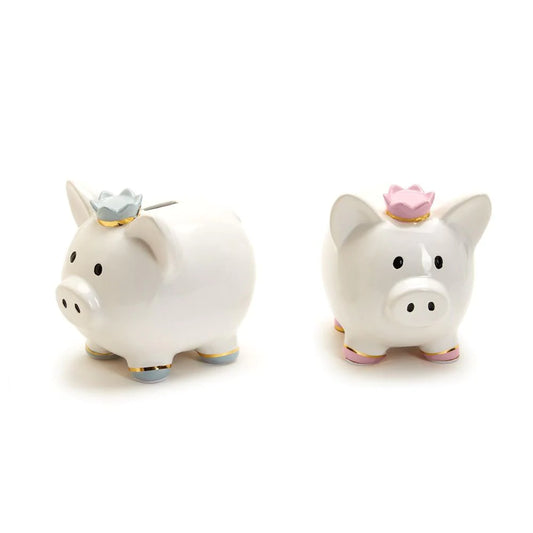 Baby's  Piggy Bank with Crown PINK AND BLUE