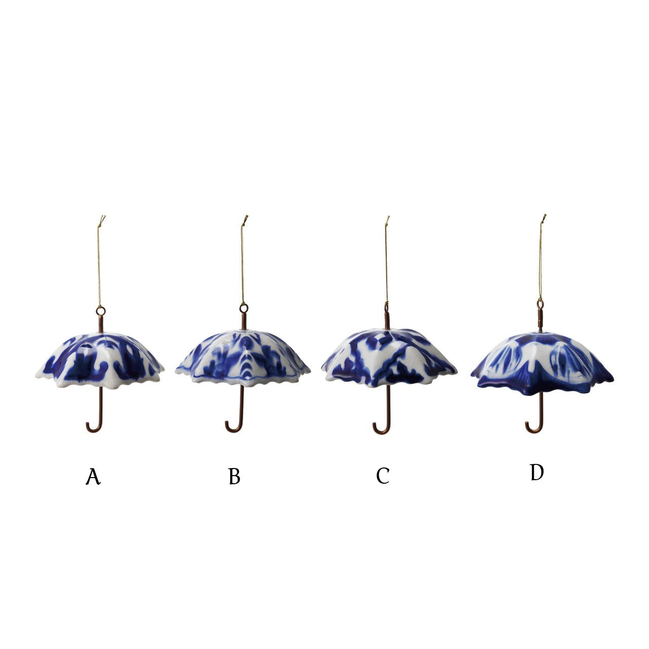 Ornament - Hand-Painted Stoneware Umbrella - Blue White