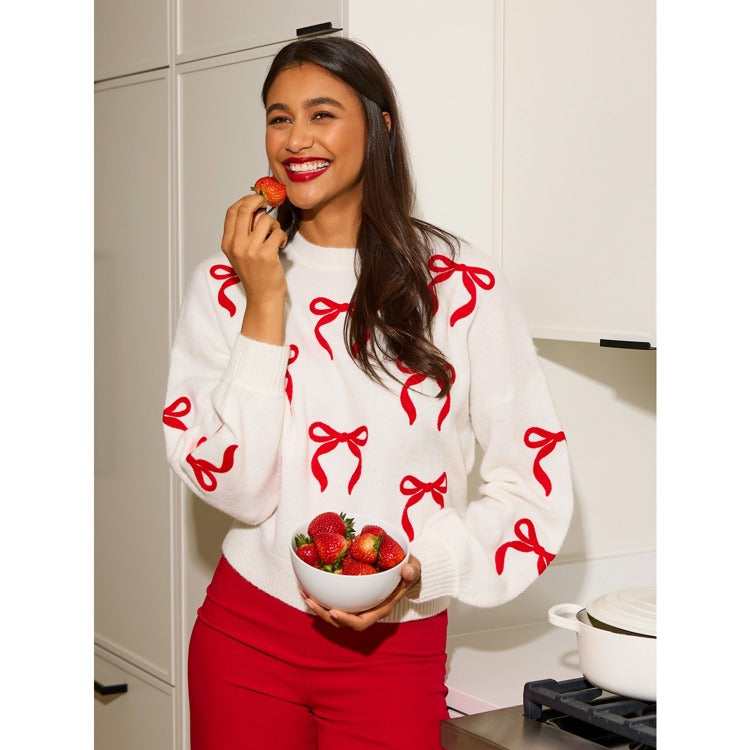 Shiraleah - Sweater - Ivory - Red Bows