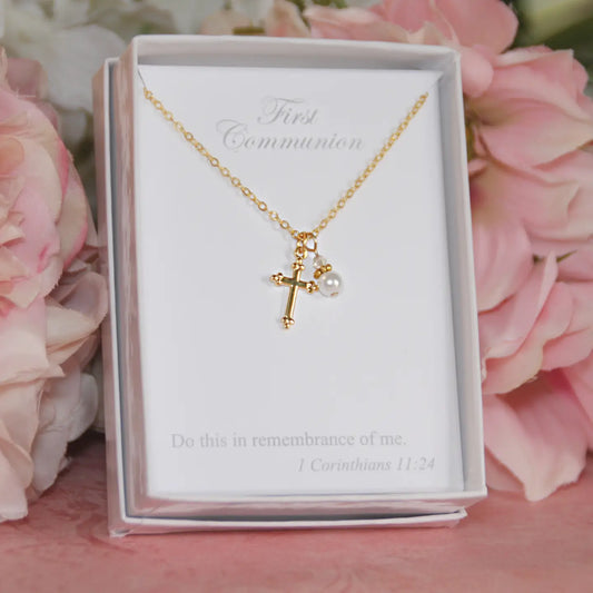 Necklace - First Communion - Cross Pearl - Findlay Rowe Designs