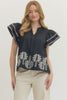 Entro - Top - Flutter Sleeve - Black Embroidered - Findlay Rowe Designs