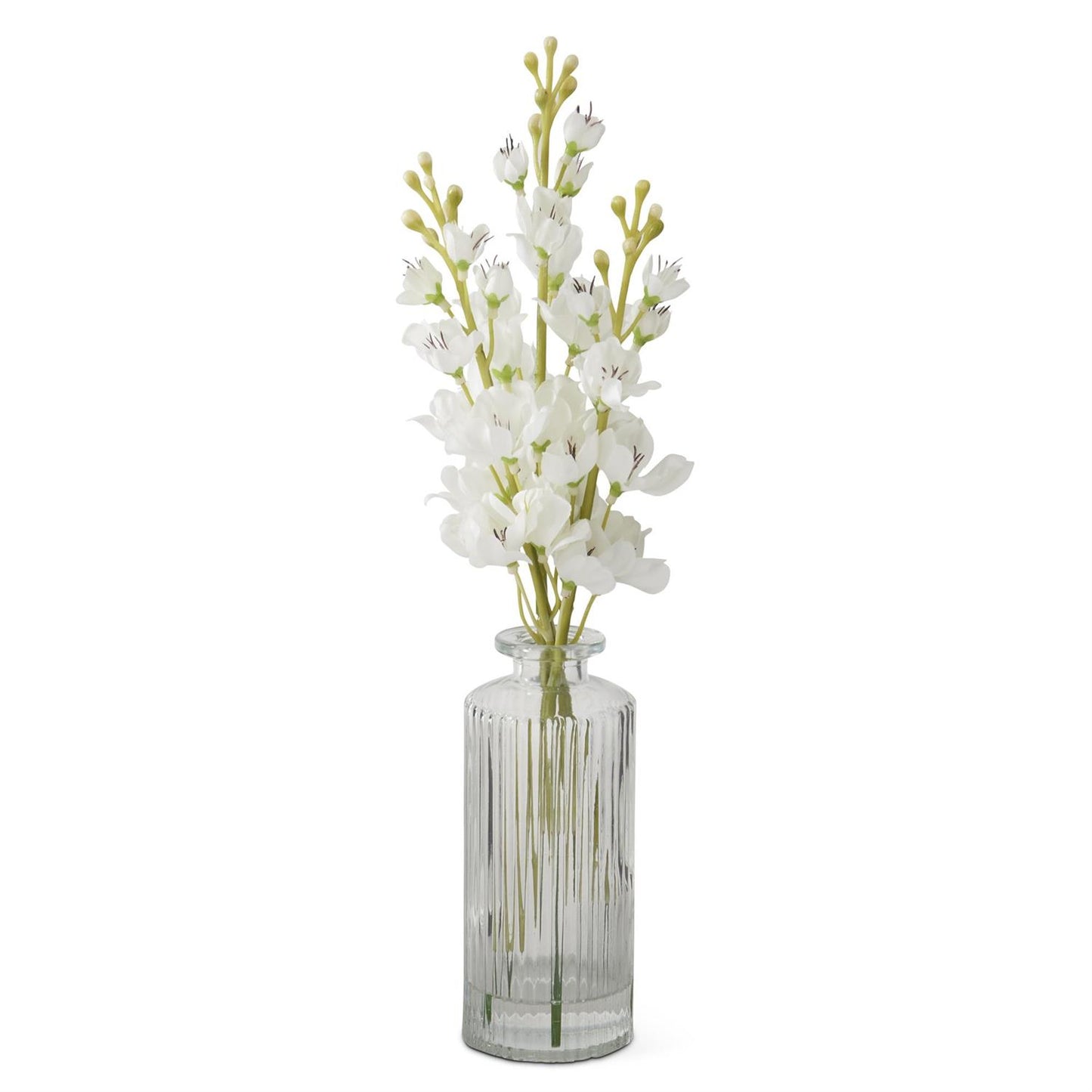 Floral - White Delphinium  Pressed Glass Vase - 12 Inch - Findlay Rowe Designs