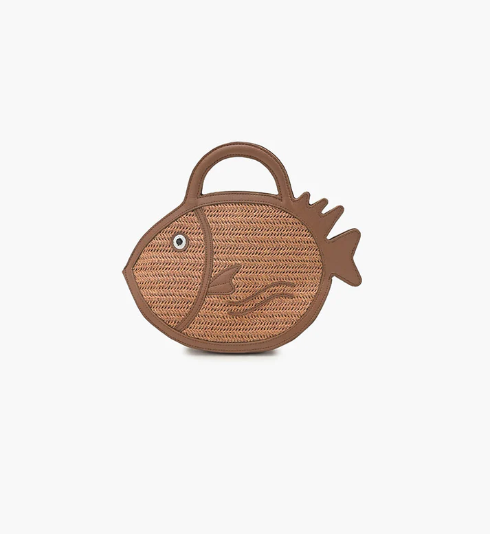America and Beyond - Handheld Clutch - Brown Trim Fish Raffia