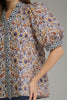 Entro - Top - Puff Sleeve Ruffle Gingham Trim - Floral Ecru - Findlay Rowe Designs