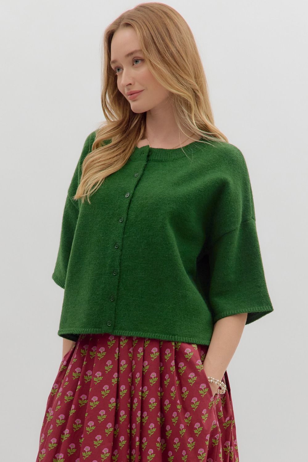 Cardigan - 3/4 Sleeve - Amazon Green - Findlay Rowe Designs