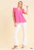 Umgee - Top - Lined V-Neck Eyelet Top Flutter Sleeves - Pink