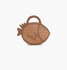 America and Beyond - Handheld Clutch - Brown Trim Fish Raffia