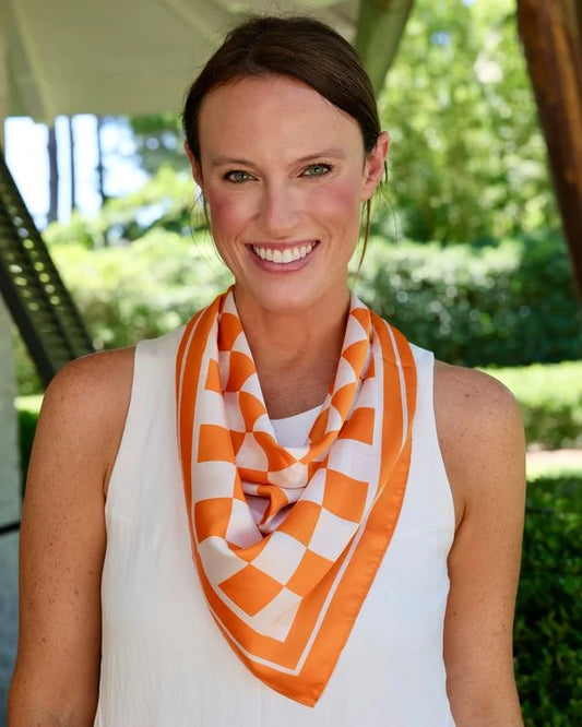 Caroline Hill - Scarf - Calloway Checked Scarf Orange White - Medium - Findlay Rowe Designs