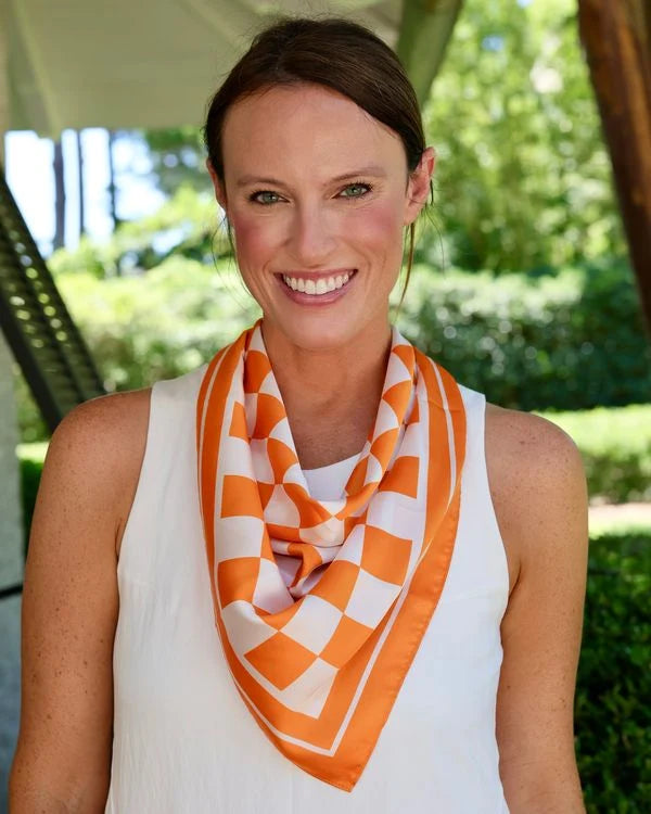 Caroline Hill - Scarf - Calloway Checked Scarf Orange White - Medium