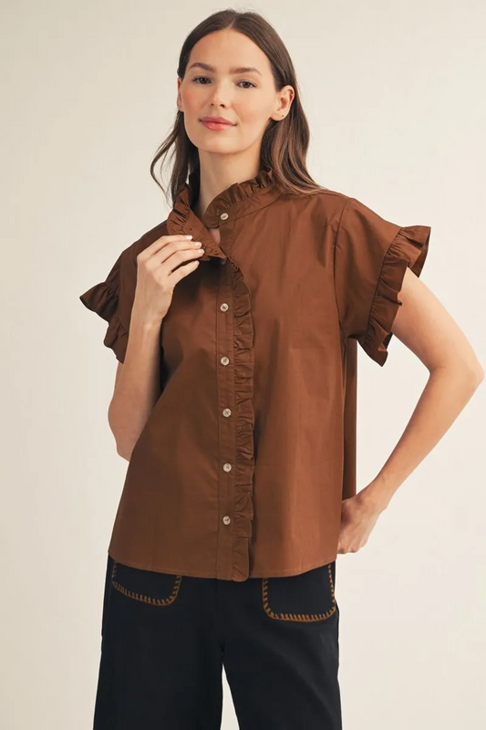 Jodifil - Top - Ruffle Short Sleeve - Brown - Findlay Rowe Designs