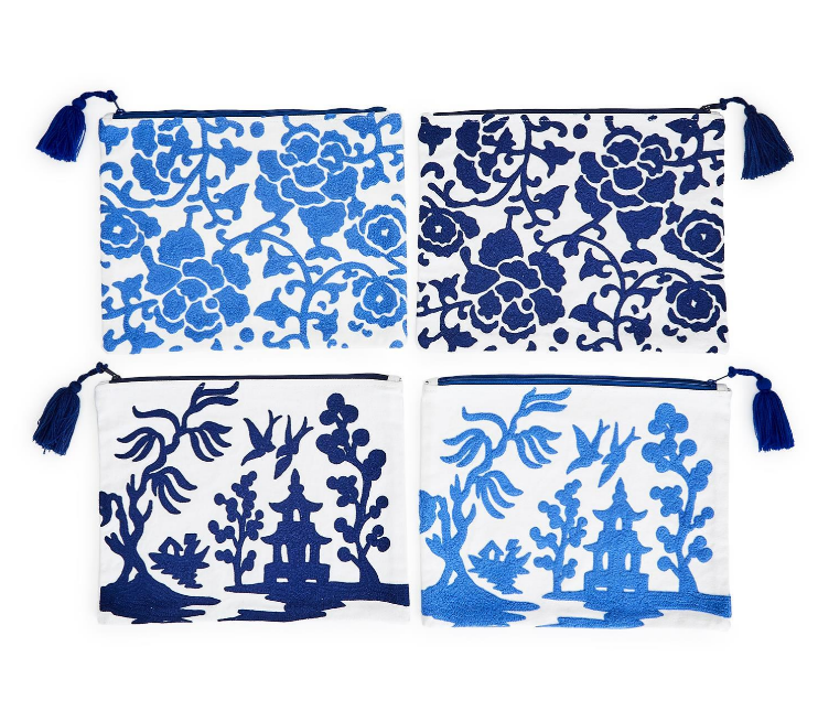 Chinoiserie Chic Embroidered Multipurpose Bag with Tassel Zipper Pull - Findlay Rowe Designs