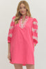 Entro - Dress Mini - 3/4 Sleeve Embroidered - Pink - Findlay Rowe Designs