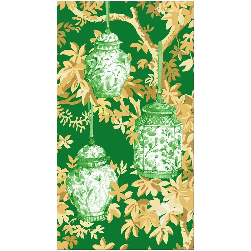 Caspari - Guest Towel - Ginger Jars Dark Green - Findlay Rowe Designs