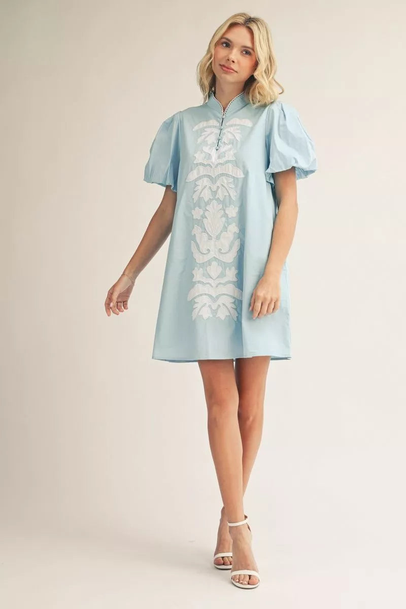 Jodifil - Dress - Mini Puff Sleeve Floral Applique - Findlay Rowe Designs