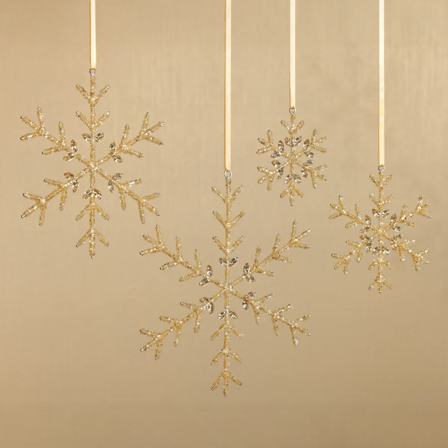 Ornament - Beaded Snowflake - Gold - 10 in