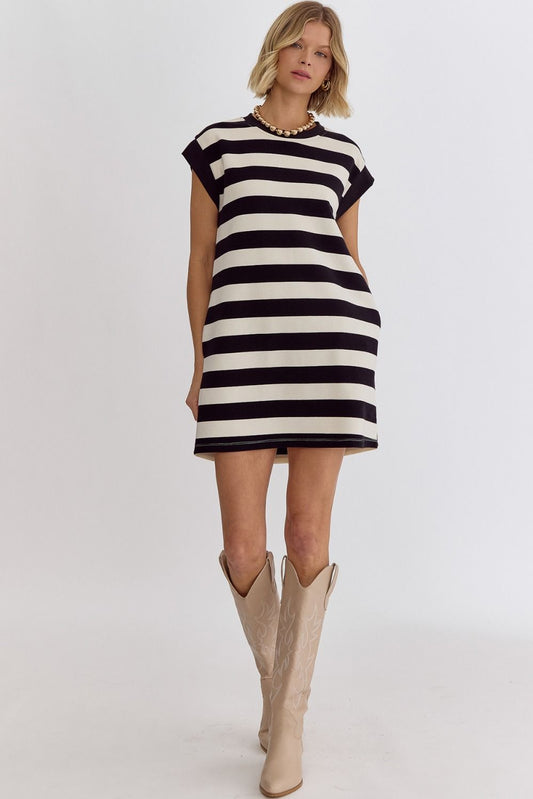 Entro- Striped Black White Mini Dress