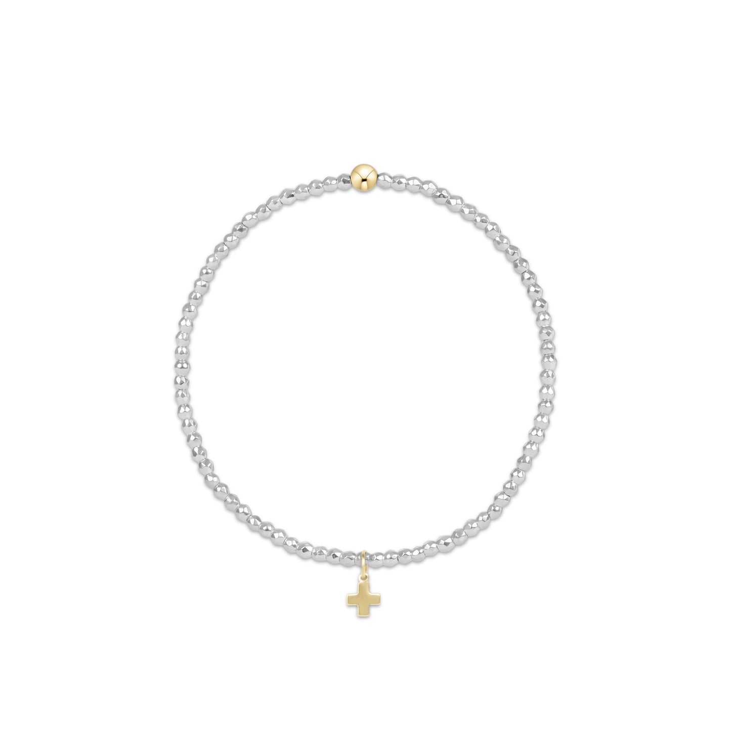 Enewton - Bright Silver Faceted Hematite 2mm Bead Bracelet - Signature Cross Gold Charm - Findlay Rowe Designs