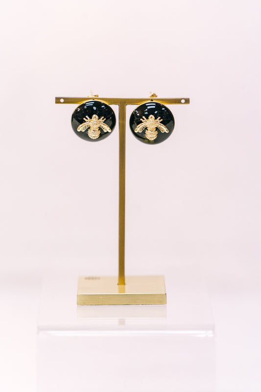 Earring - Black and Gold Bee Stud - Findlay Rowe Designs