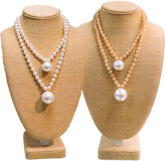 Double Pearl Long Necklace