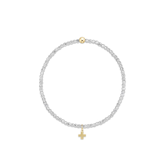Enewton - EGirl Bright Silver Faceted Hematite 2mm Bead Bracelet - Signature Cross Gold Charm
