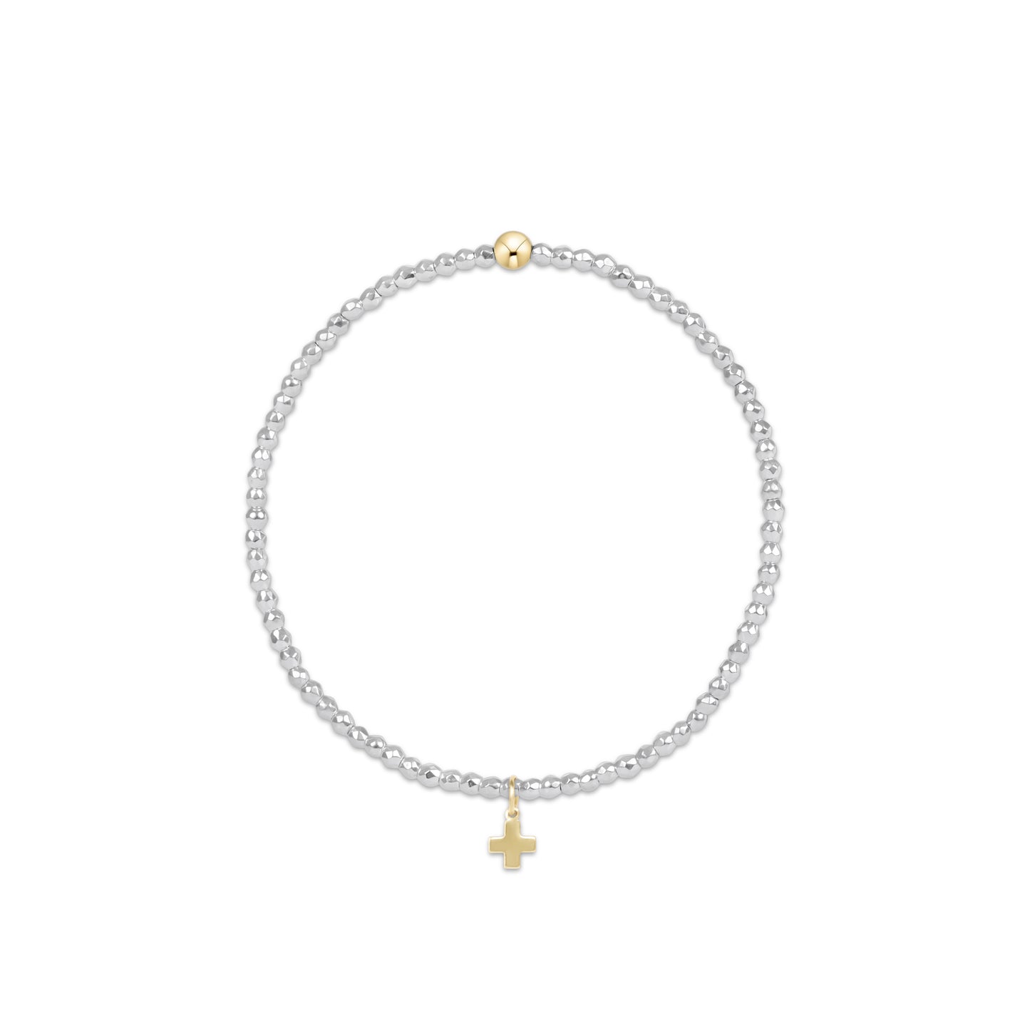 Enewton - EGirl Bright Silver Faceted Hematite 2mm Bead Bracelet - Signature Cross Gold Charm