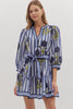 Entro - Dress - Floral stripe Mini Contrast Band - Navy