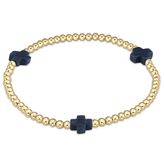 Enewton - egirl Signature Cross Gold Pattern 3mm Bead Bracelet - Navy - Findlay Rowe Designs